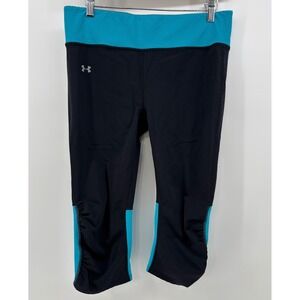 Under Armour Fly By Compression Capri Leggings Women's Large Black Blue HeatGear
